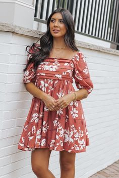 Expertly designed and crafted, this Floral Print Puff Sleeve Pleated Mini Dress features a square neckline & smocked back for a flattering fit! Free US shipping! Flowy Dress With Straight Neckline For Day Out, Lined Dresses With Straight Neckline For Day Out, Brunch Midi Dress With Smocked Bodice And Straight Neckline, Ruched Square Neck Mini Dress With Fitted Bodice, Fitted Bodice Square Neck Ruched Mini Dress, Feminine Smocked Dress With Square Neck For Brunch, Feminine Square Neck Smocked Dress For Brunch, Square Neck Midi Dress For Day Out, Summer Mini Dress With Gathered Sleeves And Straight Neckline