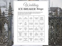 a wedding ice breaker bingo game is shown