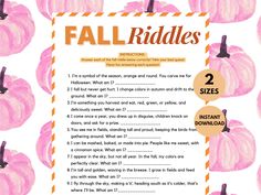 the fall riddles game with pink pumpkins