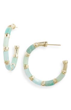 Luminous and colorful beads lend an eye-catching twist to these reimagined hoop earrings. 1 1/4" hoop diameter Post back 14k-gold plate/quartz/mother-of-pearl/shell Imported Beach Earrings, Fun Jewelry, Pearl Shell, Kendra Scott, Amazing Jewelry, Mother Of Pearl, Gold Earrings, Shells, Gold Plate