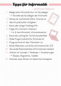 an info sheet with the words tips fur informmak in german and english on it