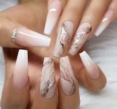 French Ombre, Ombre Glitter, Marble Nail Art, Ombre Acrylic Nails, Marble Cake, Coffin Nails Long, Nail Swag, Summer Acrylic Nails, Glam Nails