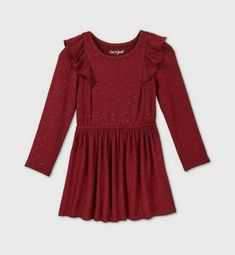 Description:   Burgundy Long-Sleeve Cozy Dress. long-sleeve mini dress . Styled with a crewneck, features an A-line silhouette that's decorated with shoulder ruffles. The soft stretch fabric ensures a comfortable fit, with pullover design . Have her wear this dress  Size: 12M. Gender: female. Age Group: toddler. Pattern: Solid. Material: Rayon. Attributes: MPN: 79645526 Size: 12M Color: burgundy Age Group: toddler Pumpkin Dress, Short Sleeve Floral Dress, Girls Dresses Online, Cozy Dress, Future Children, Toddler Clothing, Long Sleeve Knit Dress, Tee Shirt Dress, Pullover Designs