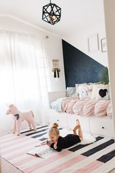 Coastal Style In Pink And Black Big Girl Bedrooms, Kids Room Inspiration, Bedroom Remodel