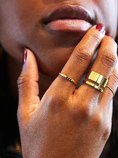 Gold Geo Wide Bar Ring | Gap Gold Bar Ring, Stackable Ring Sets, Bar Ring, Gold Statement Ring, Bling Rings, Ring Sizer, Gold Bar, Stackable Rings, Cz Stone