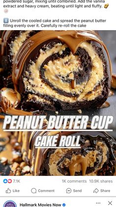 an ad for peanut butter cup cake roll is shown on the facebook page, and it appears