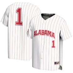 As an avid Alabama Crimson Tide fan, your kiddo never wants to miss a minute of the action. Whether they're watching from inside the stadium or at home on the couch, this GameDay Greats Lightweight Baseball Fashion Jersey is the perfect piece to wear while they cheer their team to victory. It features striking sublimated graphics that make your little fan feel like part of the Alabama Crimson Tide baseball team. Collegiate White Baseball Jersey Fan Gear, White Fan Apparel Baseball Jersey, Collegiate White Baseball Jersey Fan Merchandise, White Collegiate Baseball Jersey For Fans, White Baseball Jersey With Team Logo For Fans, White Throwback Baseball Jersey For Sports, White Throwback Baseball Jersey, White Baseball Jersey For Sports Fans, White Baseball Jersey For Fans