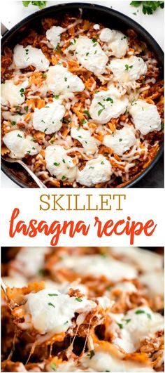 skillet lasagna recipe with cheese on top