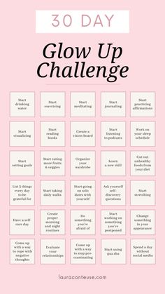 30 Day Glow Up Challenge, Vision Board Book, Glow Up Challenge, Motivație Fitness, Organizator Grafic, Day Glow