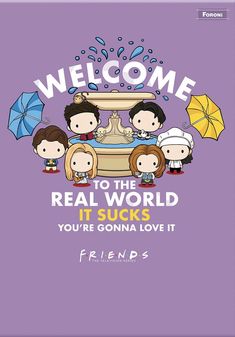 the poster for friends is shown in purple