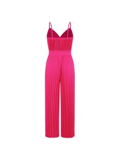 The Felicia Plisse Relaxed Jumpsuit in bright fuchsia is the epitome of luxury and elegance. Crafted with a unique plisse fabric, this jumpsuit drapes effortlessly on the body, creating a relaxed yet sophisticated silhouette. Perfect for any occasion, it exudes exclusivity and refined style. Size Guide: Model is 5’8” tall, and has a 33.2” bust, 26.4” waist, & 35.2” hips. She is wearing a S / US 4 / AU 8. This jumpsuit is true to size. Material: 100% Polyester. Feature: V-Neckline. Adjustable Spaghetti Shoulder Straps. Wide Leg Fit. Plisse Fabrication Details. Relaxed fit. Not Lined. Care Instructions: Machine wash / Cold hand wash Woman Jumpsuit, Cloth Shop, Plisse Fabric, Womens Jumpsuits Casual, Pleated Jumpsuit, Female Clothes, Beach Cover Ups, Cover Ups, Sleeveless Rompers