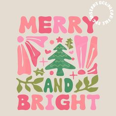 merry and bright christmas card with tree