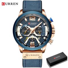 Color: rose-blue-box Mens Sport Watches, Leather Wristbands, Blue Watches, Rose Blue, Stylish Watches, Casual Watches, Sports Watch, Black Box, Blonde Bob