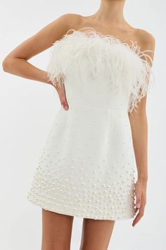 Rebecca Vallance - Therese Pearl Mini Dress Short Dress With Cape, Pearl Mini Dress, Pearl Wedding Dress, Bridesmaid Dress Collection, Designer Mini Dresses, Bridal Tops, Rebecca Vallance, Strapless Neckline, Mini Dresses Online