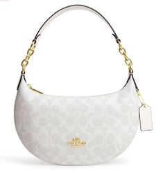 New with tags 100% Authentic Coach CE620 Payton Shoulder bag Chalk / Glacier White with Gold tone hardware Comparable value $328 Signature Canvas and smooth leather Charm Inside multifunction pocket Zip-top closure, fabric lining  Strap with 8 1/4" drop Dust bag not included Length: 10 3/4" Height: 6 1/4" Depth: 1.5" Fast shipped from USA - Everything we sell is 100% Authentic and Purchased at the Official Store or Factory Outlet - We are not affiliated with any Brand Name Store - we keep stock and ship from smoke and pet free house - please leave 5-star feedback as soon as you satisfied with your purchase, and you will get positive feedback right away Return Policy: - If you are not satisfied with the item you received, you may return it in its ORIGINAL UNUSED CONDITION. However, you will Classy Purses, Blue Leather Bag, Gift Inspo, Red Tote, Barrel Bag, Coach Shoulder Bag, Pretty Bags, Signature Canvas, Coach Leather