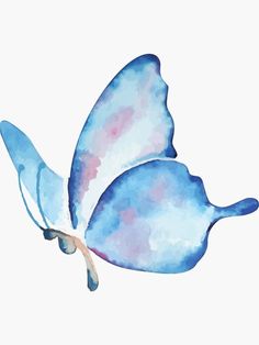 a watercolor painting of a blue butterfly with white wings and pink spots on it's wing