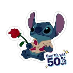 a sticker with the character stitching on it's face and holding a flower