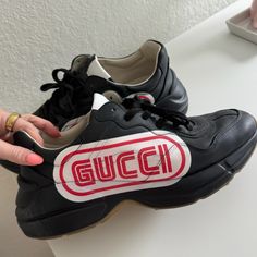 Men's Gucci Rhyton Sega Black And Red Sneakers. Used But Good Condition. Size 10.5. Gucci Rhyton Sneakers Black, Black And Red Sneakers, Gucci Rhyton, Red Sneakers, Gucci Shoes, Mens Shoes Sneakers, Black Red, Men's Shoes, Shoes Sneakers