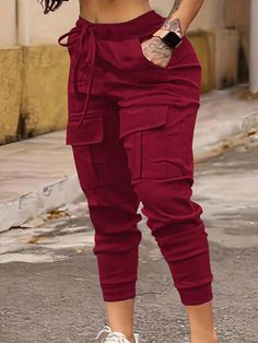 Burgundy Casual Collar  Knitted Fabric Plain Jogger Embellished Medium Stretch  Women Plus Clothing Jogger Pants Outfit Women, Curvy Casual Outfits, Jogger Pants Outfit, Trending 2024, 2piece Outfits, African Print Dress Designs, Pants Women Fashion, Classy Dress Outfits, Classy Casual Outfits