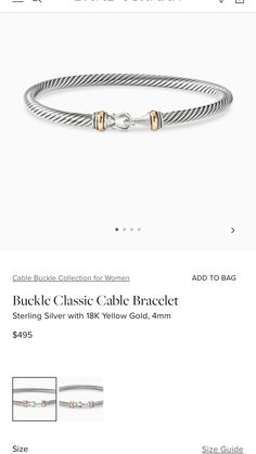 Small Cable Bracelets, Women's Bracelets, David Yurman, Womens Bracelets, Cable, Buckle, Yellow Gold, Bracelet, Sterling Silver