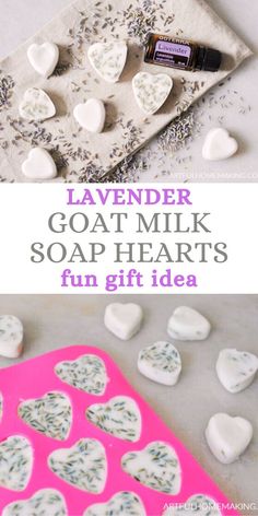 lavender goat milk soap hearts on a pink tray