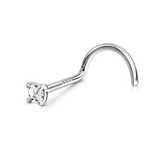 a nose ring with a single diamond in the middle and an invisible bar on top