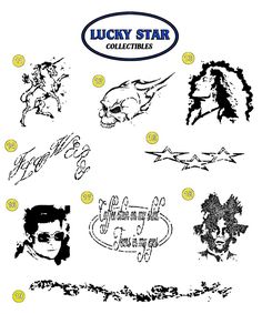 the lucky star collection is shown in black and white, with various pictures on it