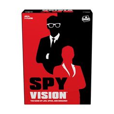 the spy vision board game is shown in red and black with a silhouette of two people