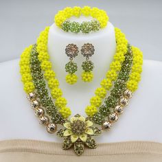 Fashion African Jewelry Set Nigerian Wedding necklace for women in JW1081 series Yellow Beaded Necklaces With Round Beads For Weddings, Elegant Yellow Beaded Necklaces For Weddings, Elegant Yellow Beaded Jewelry, Yellow Round Beads Necklace For Wedding, Elegant Yellow Jewelry With Round Beads, Nigerian Wedding Jewelry, Yellow Crystal Necklace For Weddings, Nigerian Necklaces, Nigerian Beads Necklaces