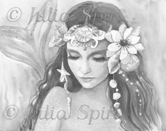 a pencil drawing of a woman with flowers in her hair and the words julia spirit above her head