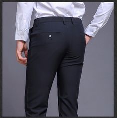 Material: Spandex, Cotton ��• Length: Full Length • Style: Flat, Straight, Formal • Decoration: None • Type: Full Length, Zipper Fly, Mid, Skinny, Jersey • Waist Size(In Inches): 2.3-3.1 Slim Black Bottoms For Workwear, Fitted Business Bottoms For Summer, Fitted Summer Business Bottoms, Black Slim Fit Elastane Pants, Slim Fit Full-length Dress Pants For Summer, Non-stretch Black Pants For Business, Summer Business Fitted Dress Pants, Black Slim Stretch Bottoms, Fitted Slim Bottoms For Summer