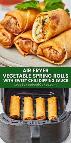 air fryer vegetable spring rolls with sweet chili dipping sauce