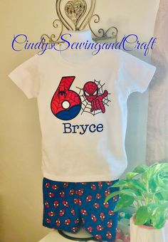 Spider-Man Birthday outfit, embroidered/appliqued shirt, personalized with matching shorts. He will love it! Spider Man Birthday, Spiderman Birthday, Birthday Boy Shirts, Baby Boy Romper, Boys Romper, Man Birthday, Clothing Sets, Boys Clothing, 3rd Birthday