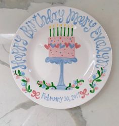 a birthday plate with a cake on it