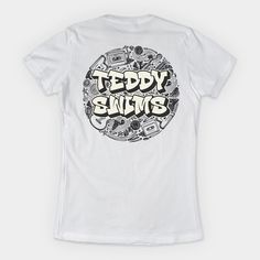 A bold, retro-inspired graphic featuring graffiti-style "Teddy Swims" text surrounded by music symbols like cassette tapes and guitars. Perfect for music lovers seeking a stylish, urban vibe! -- Choose from our vast selection of Crewneck and V-Neck T-Shirts to match with your favorite design to make the perfect graphic T-Shirt. Pick your favorite: Classic, Boxy, Tri-Blend, V-Neck, or Premium. Customize your color! For men and women. Music-themed Streetwear Tops With Text Print, Music-themed Cotton Top With Text Print, Music-themed Cotton Crew Neck Top, Teddy Swims, Music-themed Cotton T-shirt With Graphic Print, Music-themed Cotton Graphic T-shirt, Music Symbols, Swim Shirts, Swimming Costume