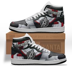 Avengers J1 Shoes Custom Super Heroes Sneakers-Gear Wanta Superhero Uniform, Marvel Sneakers, J1 Shoes, Avengers Shoes, Marvel Outfits, Harry Potter Shoes, Marvel Shoes, Cartoon Shoes, Air Jordan Sneakers