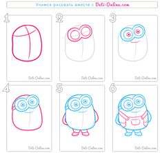 step by step instructions to draw an adorable cartoon character from despicables, including the eyes and nose