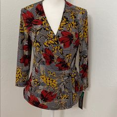 Multi Color Blouse. Never Worn Printed Fitted Tops For Office, Fitted Printed Tops For Office, Elegant Fitted Multicolor Tops, Fitted Multicolor Office Blouse, Chic Multicolor Office Tops, Fitted Multicolor Tops For Office, Multicolor Fall Office Tops, Fitted Multicolor Top For Workwear, Elegant Multicolor Tops For Workwear