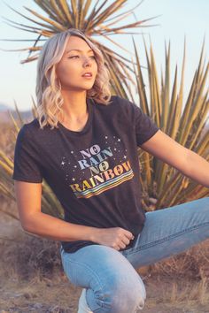 You can't see the rainbow without first experiencing the rain. - No Rain graphic tee available at Chaos+Bliss. . #graphictee #norainnorainbow #graphictshirt Rain Graphic, Skater Fashion, Female Photography, Clothing Board, Spread Positivity, Character Inspo, Denim Cutoffs