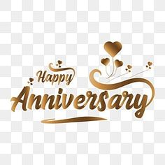 happy anniversary logo with hearts and balloons on the side, transparent background png and psd