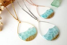 Seafoam water and sand earrings and necklace Resin Dangle Earrings For Beach, Resin Ocean Earrings, Ocean-inspired Turquoise Resin Jewelry, Resin Sea, Blue Resin Ocean-inspired Necklace, Handmade Ocean-inspired Sea Glass Necklaces, Cardboard Jewelry Boxes, Beach Earrings, Unique Beach