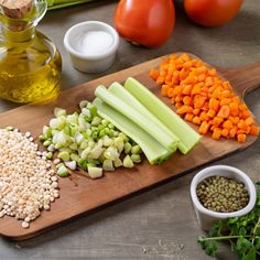 the vegetables are cut up and ready to be put in the soup or salad bowl