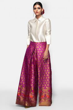 Tops Brocade Shirt, Floral Frocks, Dresses Beautiful, Fashion Enthusiast, Indian Dress, Everyday Chic, Silk Trousers, Ivory Silk