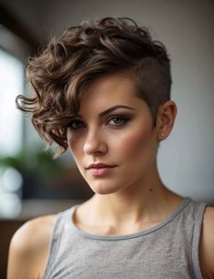 37 Creative Shaved Pixie Cut Ideas For Women Short Curly Hair With Undercut Women, Curly Pixie Long On Top, Shaved Hairstyles For Women Short, Woman Hair Shaved Sides, Short Hair Buzzed Sides For Women, Curly Pixie Shaved Sides, Pixie Hairstyles For Wedding, Curly Pixie Mohawk