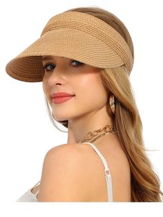 PRICES MAY VARY. Wide Brim Visor Hat:The length of brim is 5.5",Large brim provides you with more comprehensive UV protection;Women's sun hats have UPF 50+ sun protection function Adjustable Women Sun Hat:One size fit most of Women,adjustable closure on the back of the women straw hat is very soft,the high quality elastic drawstring will not stick to the hair,making the sun hat easier to put on and take off High Quality Straw Hat:This straw hat is made of 100% paper,it is tightly woven to ensure Adjustable Packable Sun Hat For Sunbathing, Lightweight Visor Sun Hat For Spring, Lightweight Sun Hat For Travel And Beach Season, Summer Sun Hat With Upf 50+ Visor, Summer Sun Visor Hat With Upf 50+, Summer Visor Sun Hat With Upf 50+, Upf 50+ Sun Visor Hat For Summer, Visor Hats For Sunbathing, Summer Beach Sun Hat Visor