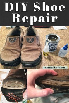 the shoe repair process is being performed on someone's shoes and they are dirty