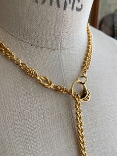 Brand new addition to our wrap necklace collection, this one is built on all vintage chain and old love knot and byzantine connectors. Finished with a large toggle cast for us, and an antique brass ring setting found back east a few years ago, these have been clad in gold and set with a pearl. The size four filigree ring setting functions as the toggle ring in this piece. Overall, chain measures 19 inches in length. Sold by the piece. Wrap Necklace, Vintage Chain, Necklace Collection, Wrap Necklaces, Jewelry Kits, Old Love, Ring Setting, Love Knot, Filigree Ring