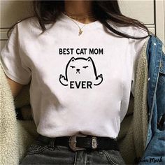 Olivia Mark - Casual Cat and Dog Printed Round Neck Short Sleeve T-Shirt Printed Tshirt Women, White And Black Cat, Female Cat, White Clothes, Slogan Shirts, Knitted Cat, Cat Hoodie, Cat Tee, Simple Graphic