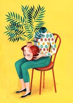 an image of a woman sitting on a chair with a plant in her lap and the caption instagram