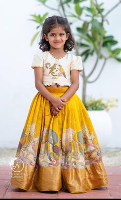 Kids Lehangas Designs Latest, Traditional Baby Dresses, Pattu Pavadai Designs, Indian Dresses For Kids, Pattu Langa, Kids Party Wear Dresses, Kids Dress Collection